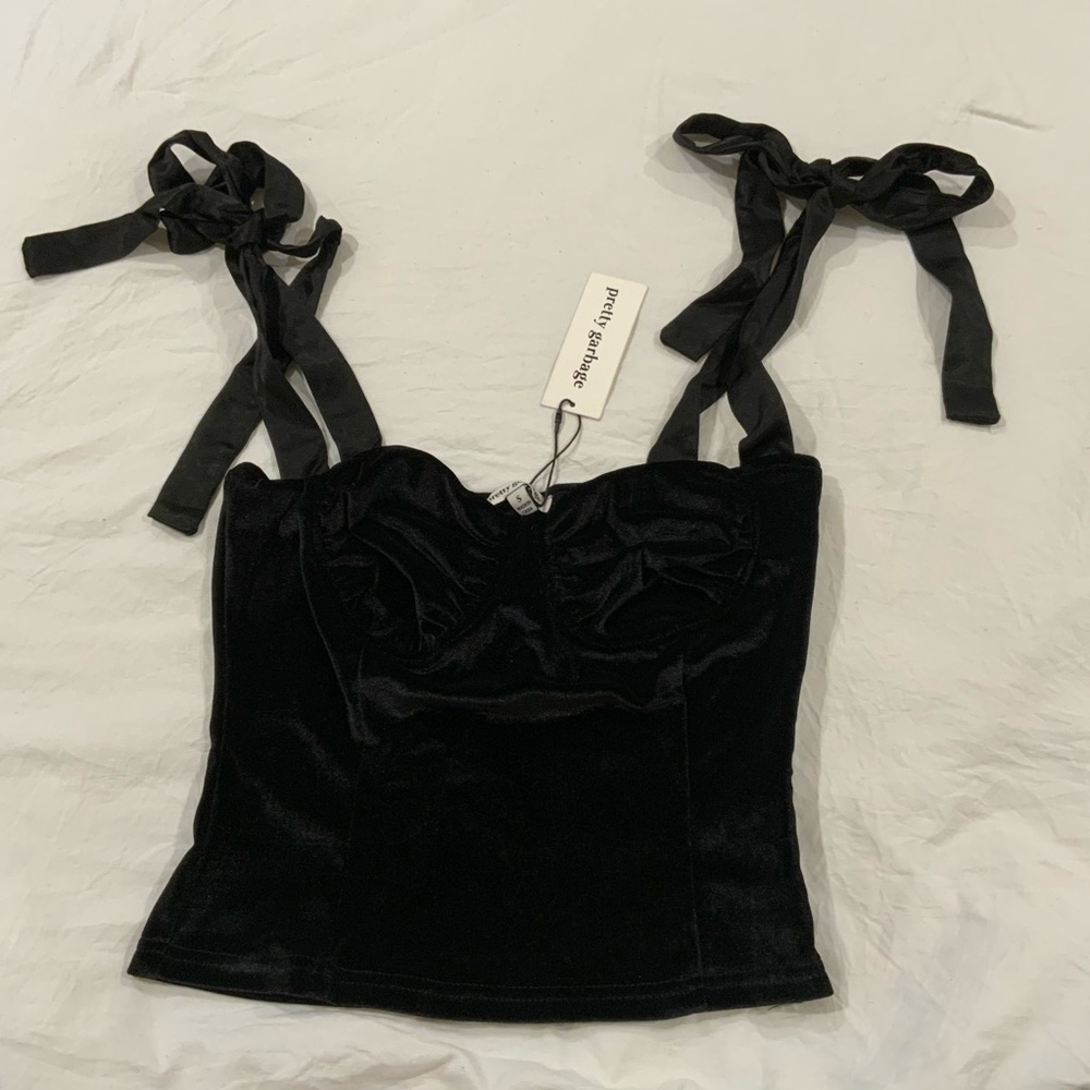 Bow tie corset style suede top